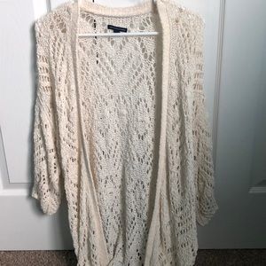american eagle cream crochet cardigan